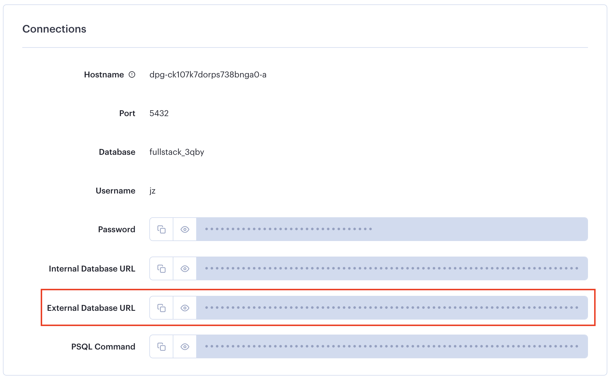 render.com dashboard connections